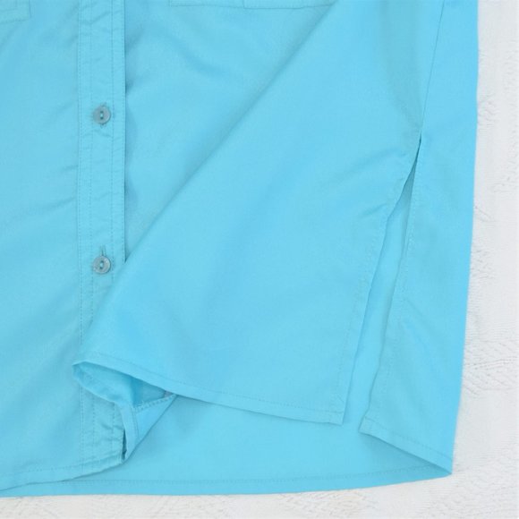 Vintage 90’s Ariella Aqua Blue Lightweight Button Up Short Sleeve Shoulder Pad B - Picture 7 of 12